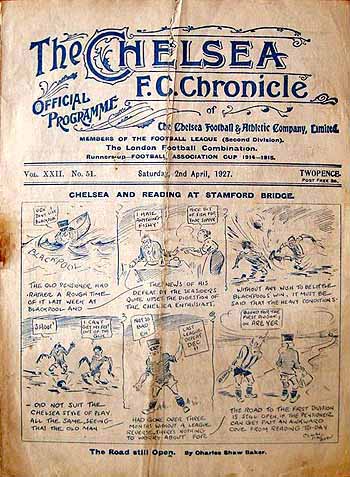 programme cover for Chelsea v Reading, 2nd Apr 1927