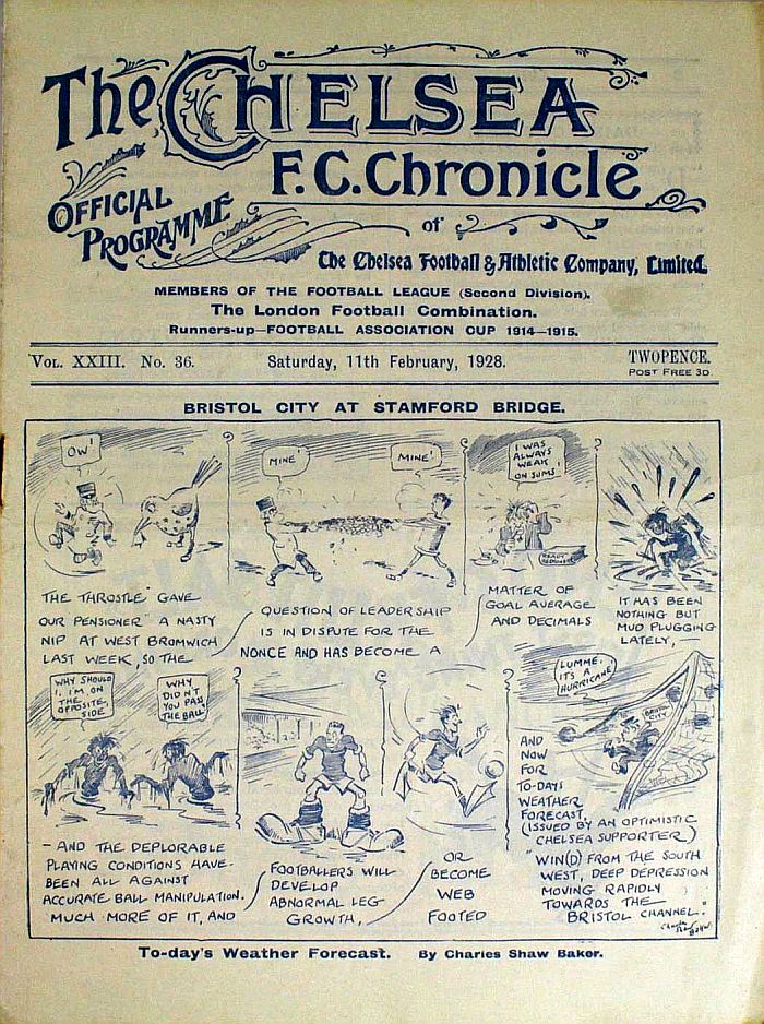 programme cover for Chelsea v Bristol City, 11th Feb 1928