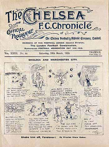 programme cover for Chelsea v Manchester City, Saturday, 24th Mar 1928