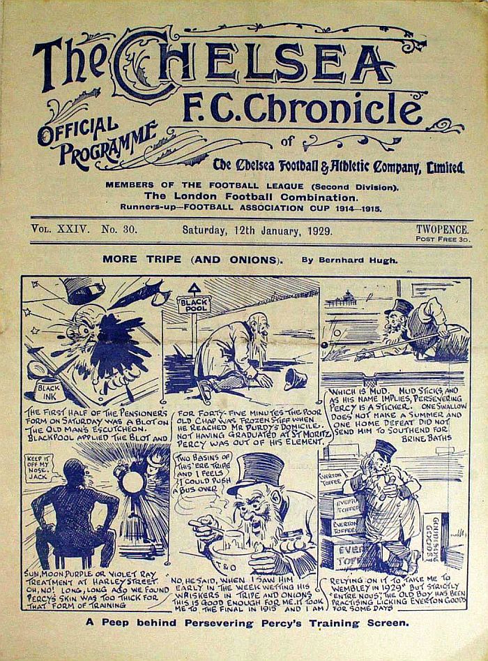 programme cover for Chelsea v Everton, 12th Jan 1929