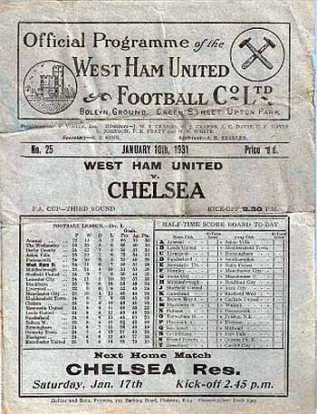 programme cover for West Ham United v Chelsea, 10th Jan 1931