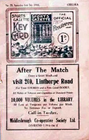 programme cover for Middlesbrough v Chelsea, Saturday, 7th Feb 1931