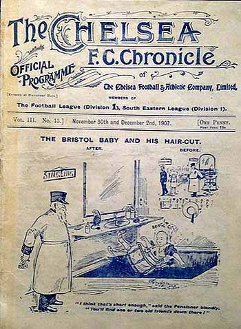 programme cover for Chelsea v Blackburn Rovers, 2nd Dec 1907