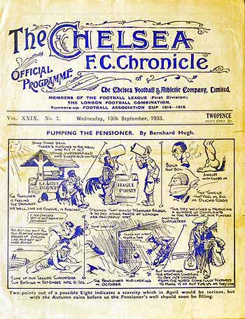 programme cover for Chelsea v Huddersfield Town, 13th Sep 1933