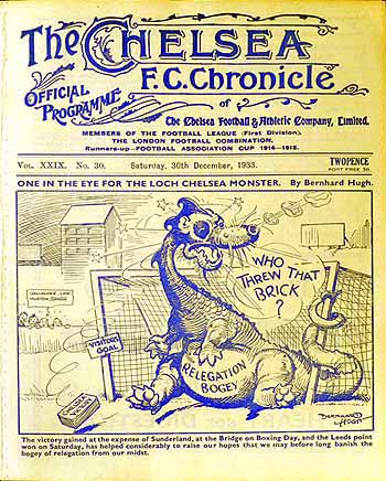 programme cover for Chelsea v Stoke City, 30th Dec 1933