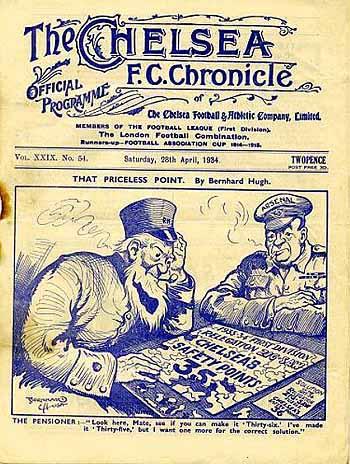 programme cover for Chelsea v Arsenal, 28th Apr 1934
