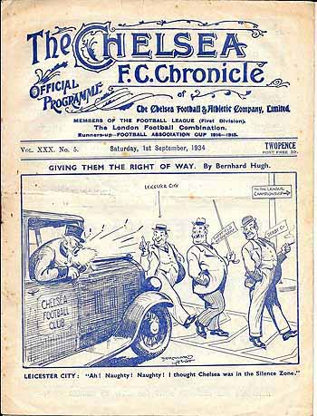 programme cover for Chelsea v Leicester City, 1st Sep 1934