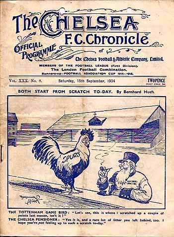 programme cover for Chelsea v Tottenham Hotspur, 15th Sep 1934
