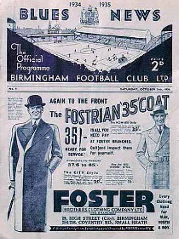 programme cover for Birmingham v Chelsea, 20th Oct 1934