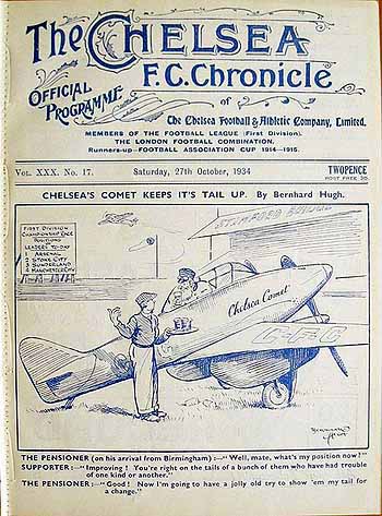 programme cover for Chelsea v Stoke City, Saturday, 27th Oct 1934