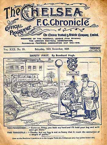 programme cover for Chelsea v West Bromwich Albion, 10th Nov 1934
