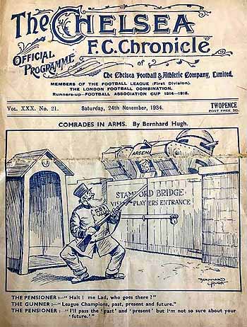 programme cover for Chelsea v Arsenal, 24th Nov 1934