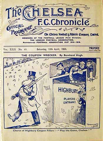 programme cover for Chelsea v Portsmouth, Saturday, 13th Apr 1935