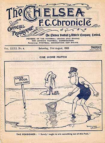 programme cover for Chelsea v Liverpool, Saturday, 31st Aug 1935