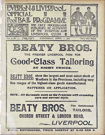 programme cover for Everton v Chelsea, 1st Apr 1908