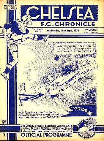 programme cover for Chelsea v Liverpool, 16th Sep 1936