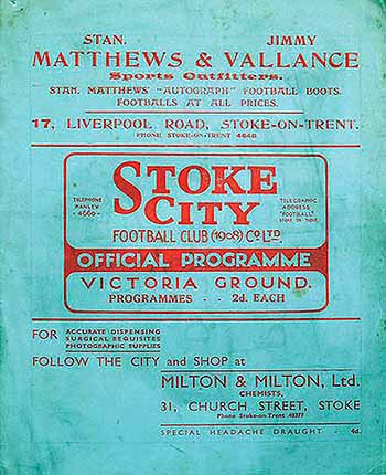 programme cover for Stoke City v Chelsea, 25th Dec 1936