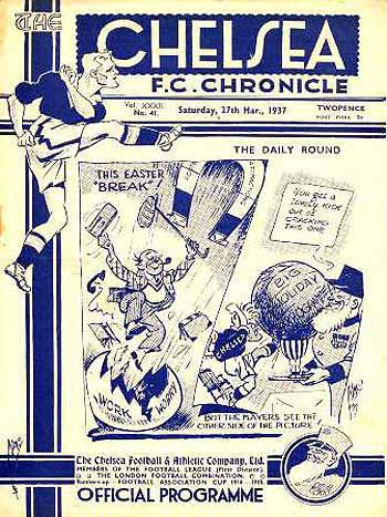 programme cover for Chelsea v Huddersfield Town, Saturday, 27th Mar 1937