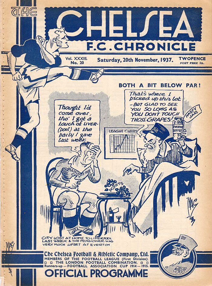 programme cover for Chelsea v Manchester City, 20th Nov 1937