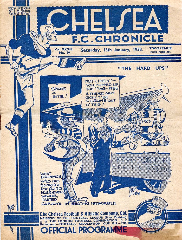 programme cover for Chelsea v West Bromwich Albion, 15th Jan 1938