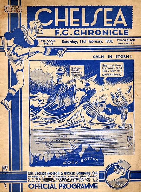 programme cover for Chelsea v Portsmouth, Saturday, 12th Feb 1938