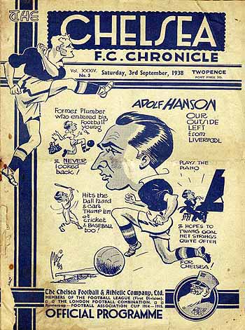 programme cover for Chelsea v Leicester City, 3rd Sep 1938