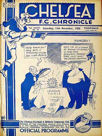 programme cover for Chelsea v Sunderland, 12th Nov 1938