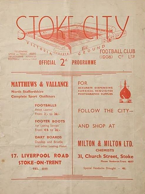 programme cover for Stoke City v Chelsea, Saturday, 4th Feb 1939