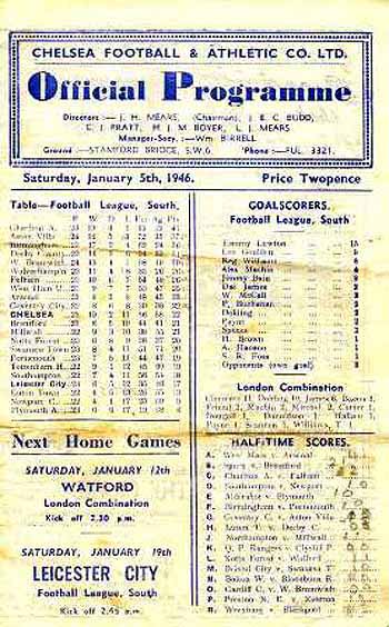 programme cover for Chelsea v Leicester City, 5th Jan 1946