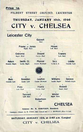programme cover for Leicester City v Chelsea, Thursday, 10th Jan 1946
