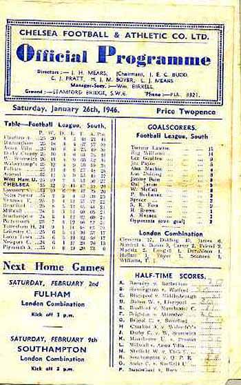 programme cover for Chelsea v West Ham United, 26th Jan 1946