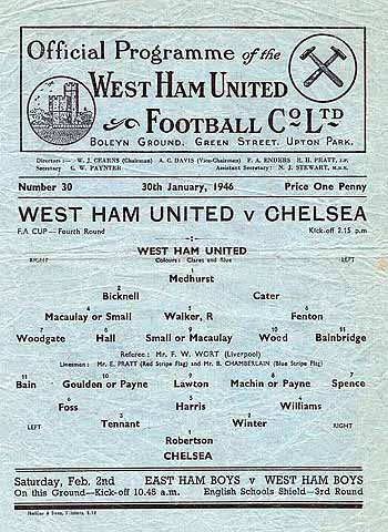 programme cover for West Ham United v Chelsea, Wednesday, 30th Jan 1946