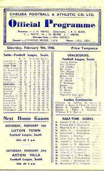 programme cover for Chelsea v Aston Villa, 9th Feb 1946