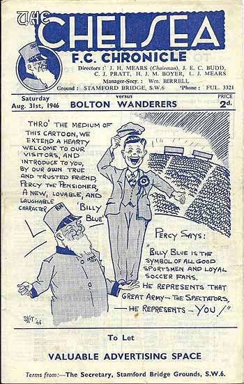 programme cover for Chelsea v Bolton Wanderers, 31st Aug 1946