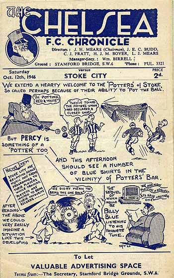 programme cover for Chelsea v Stoke City, Saturday, 12th Oct 1946