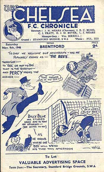 programme cover for Chelsea v Brentford, 9th Nov 1946