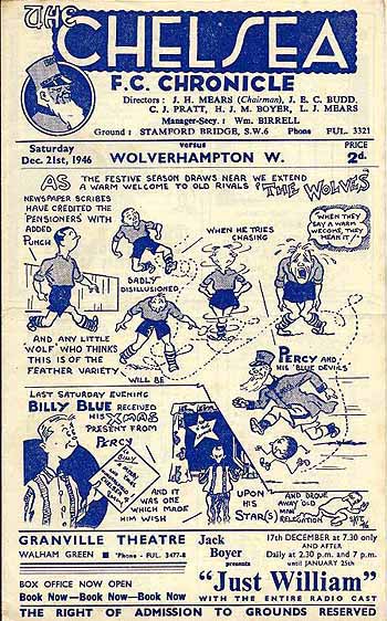 programme cover for Chelsea v Wolverhampton Wanderers, 21st Dec 1946