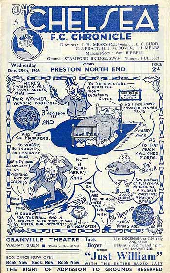 programme cover for Chelsea v Preston North End, 25th Dec 1946