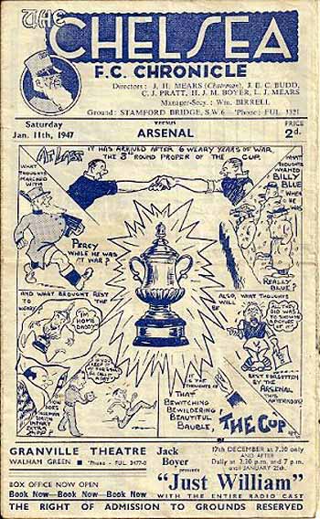 programme cover for Chelsea v Arsenal, 11th Jan 1947