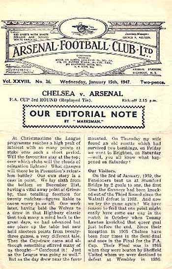 programme cover for Arsenal v Chelsea, 15th Jan 1947