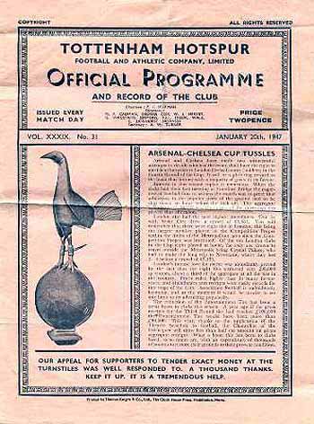 programme cover for Arsenal v Chelsea, 20th Jan 1947