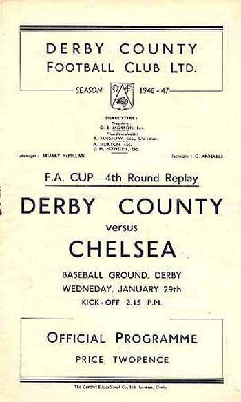 programme cover for Derby County v Chelsea, 29th Jan 1947