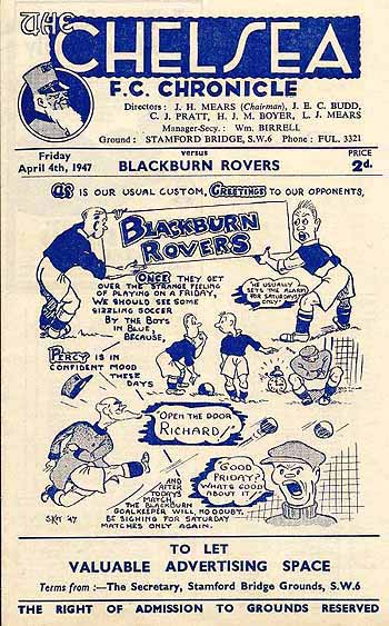 programme cover for Chelsea v Blackburn Rovers, 4th Apr 1947