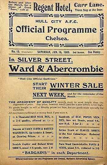 programme cover for Hull City v Chelsea, 16th Jan 1909