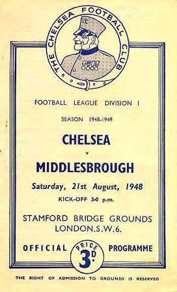 programme cover for Chelsea v Middlesbrough, 21st Aug 1948