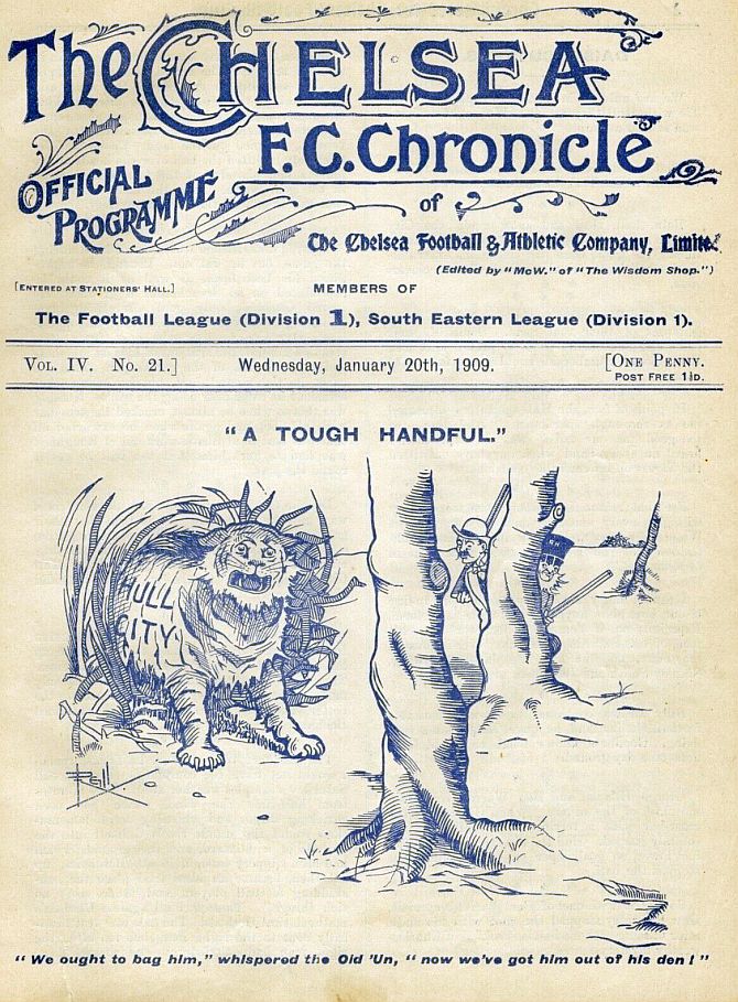 programme cover for Chelsea v Hull City, Wednesday, 20th Jan 1909