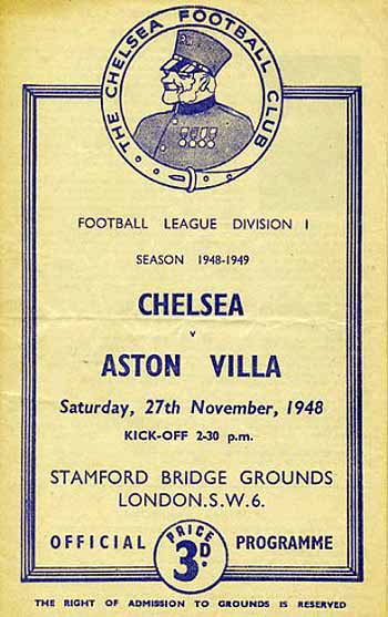 programme cover for Chelsea v Aston Villa, Saturday, 27th Nov 1948