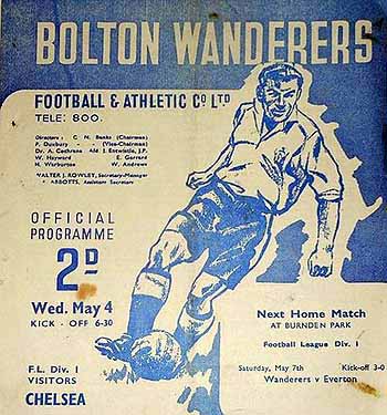 programme cover for Bolton Wanderers v Chelsea, 4th May 1949