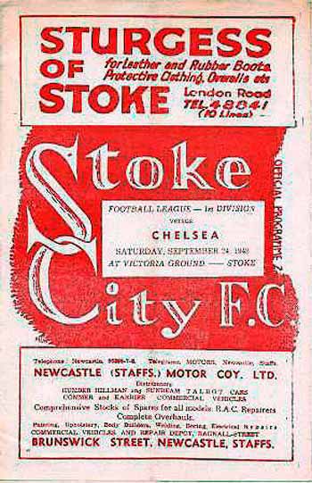 programme cover for Stoke City v Chelsea, 24th Sep 1949
