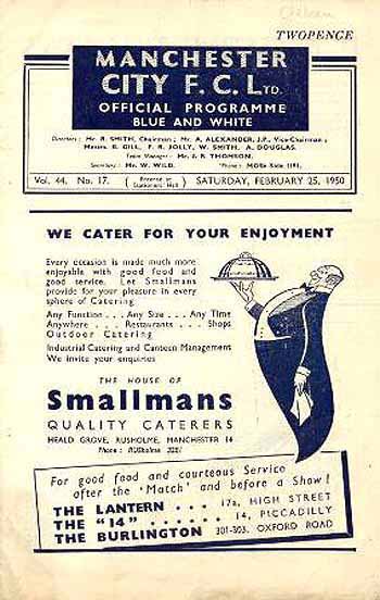 programme cover for Manchester City v Chelsea, 25th Feb 1950